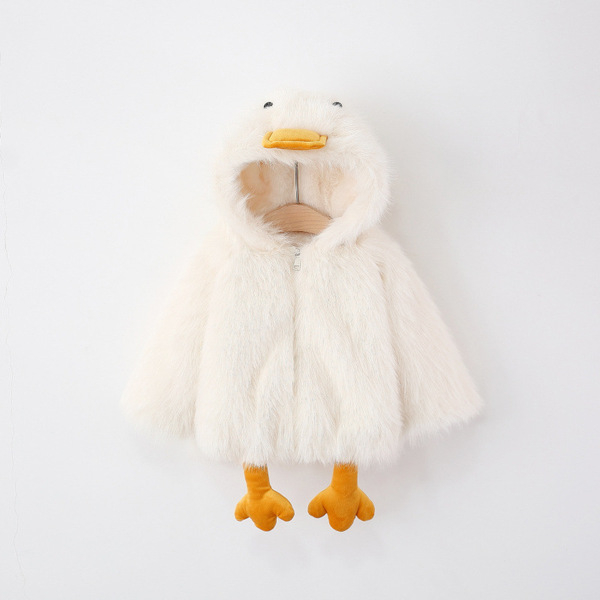 Toddler 3D Duckling Fluffy Faux Fur Hooded Winter Jacket
