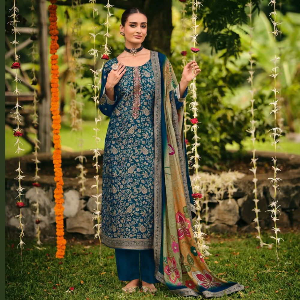 Pure Viscose Dala Jacquard Dyed Suit with Arik Silk Dupatta